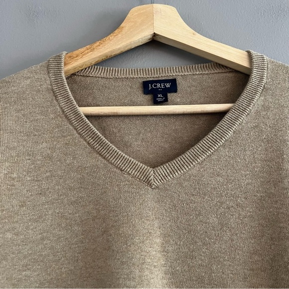 J Crew Mens Sweater V- neck Long Sleeve 100% Cotton Preppy Knit Tan XL - Picture 3 of 10